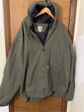 Carhartt 4X Olive Hooded Quilted-Lined Canvas Jacket